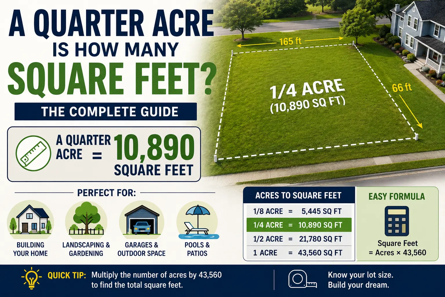 a quarter acre is how many square feet