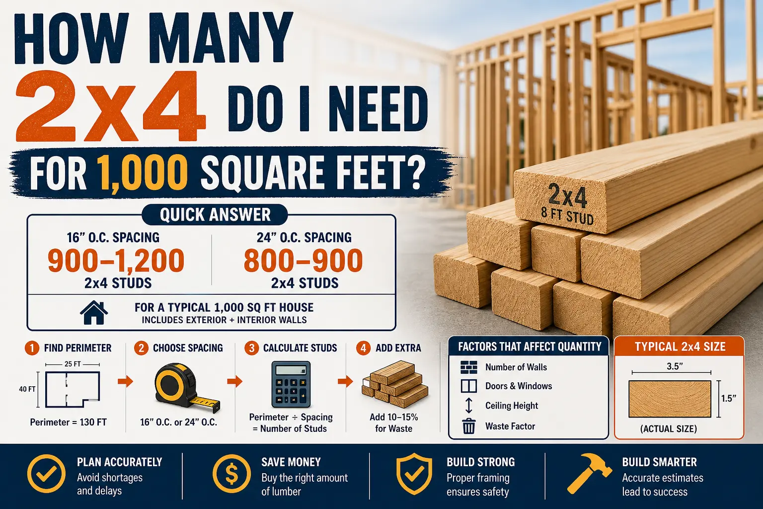 how many 2x4 do i need for 1,000 square feet