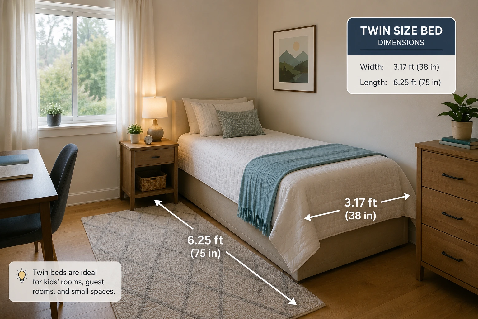 how many feet is a twin size bed