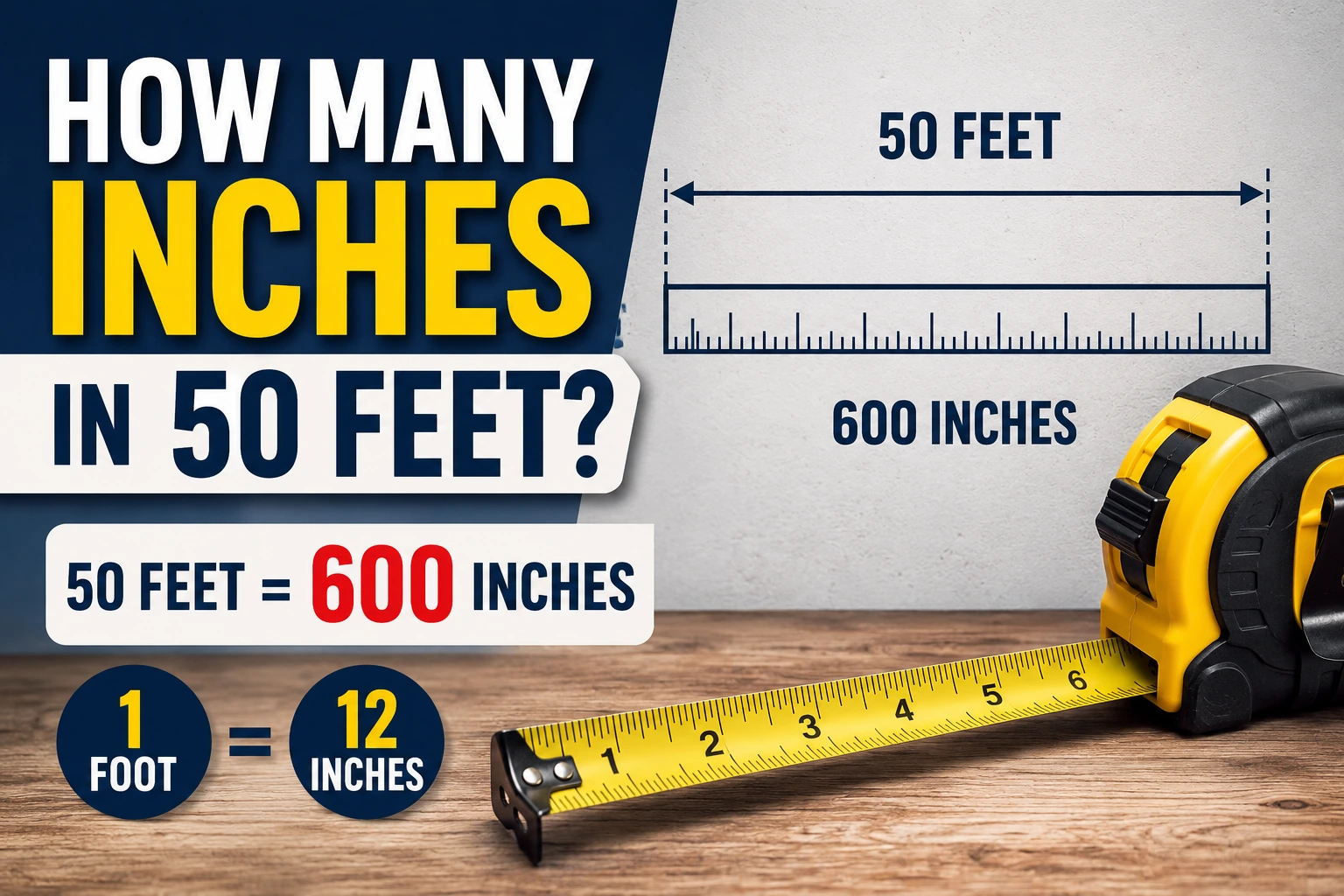 how many inches in 50 feet