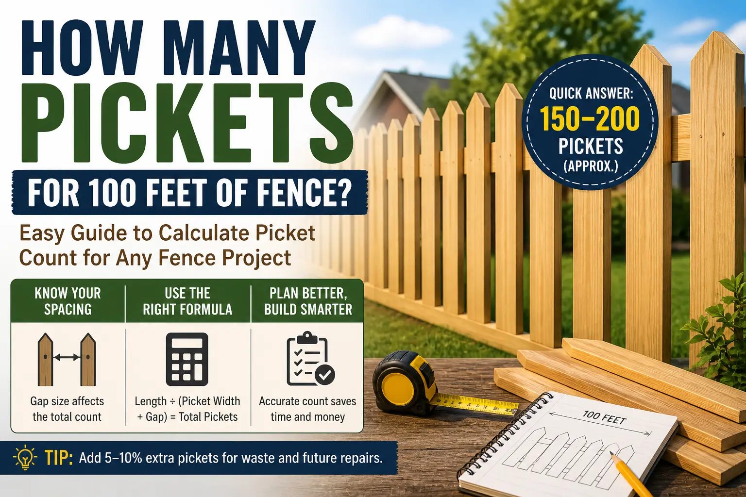 how many pickets for 100 feet of fence