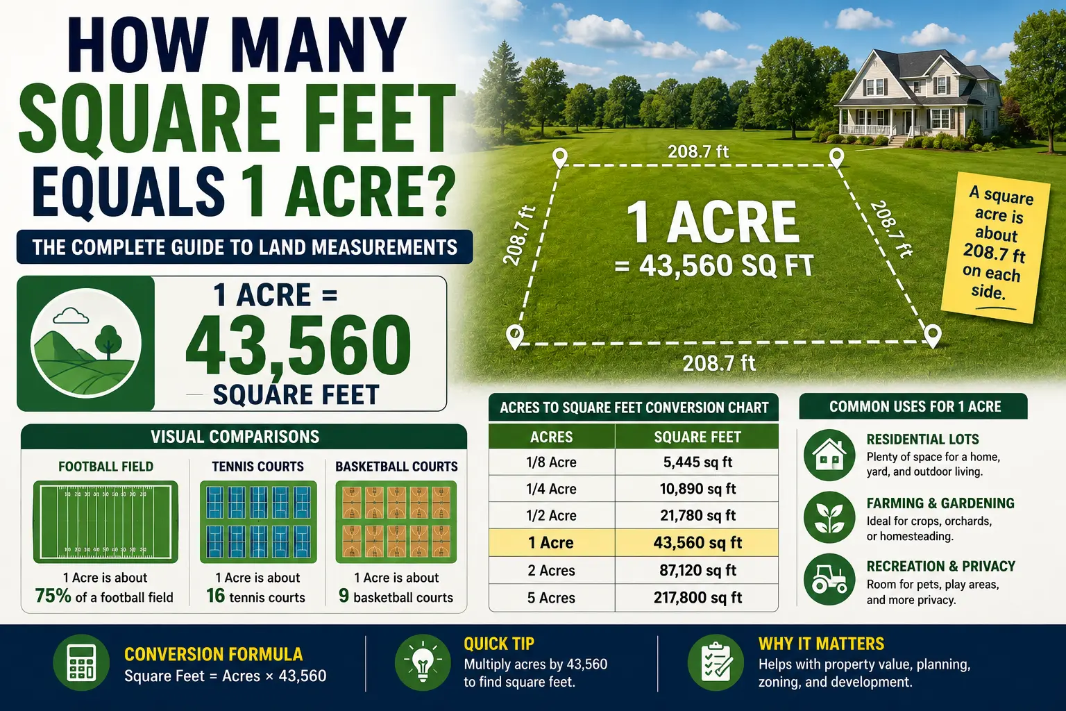 how many square feet equals 1 acre