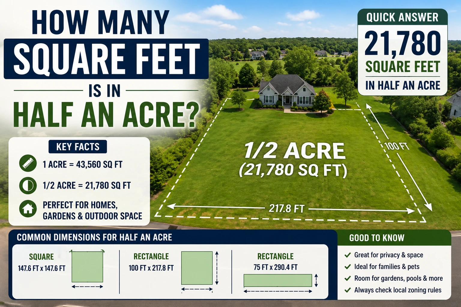 how many square feet is in half an acre