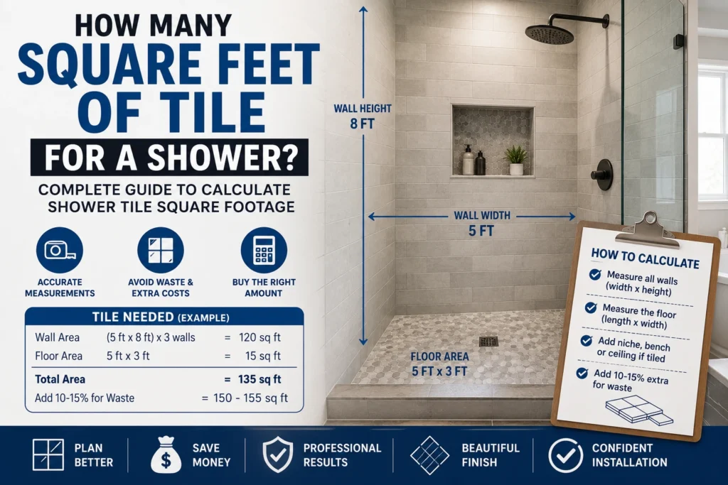 how many square feet of tile for a shower
