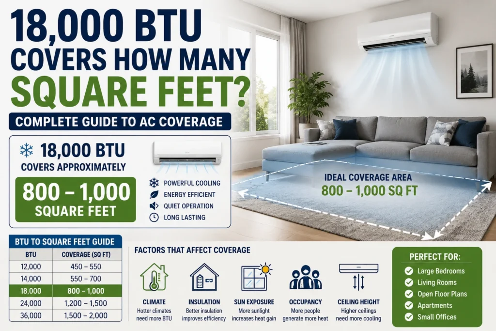 18,000 btu covers how many square feet