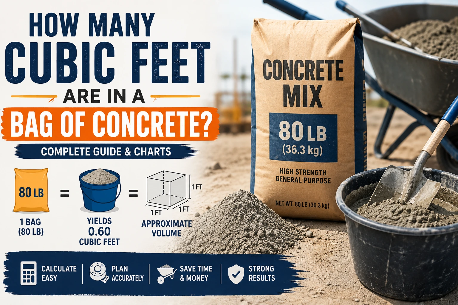 how many cubic feet are in a bag of concrete