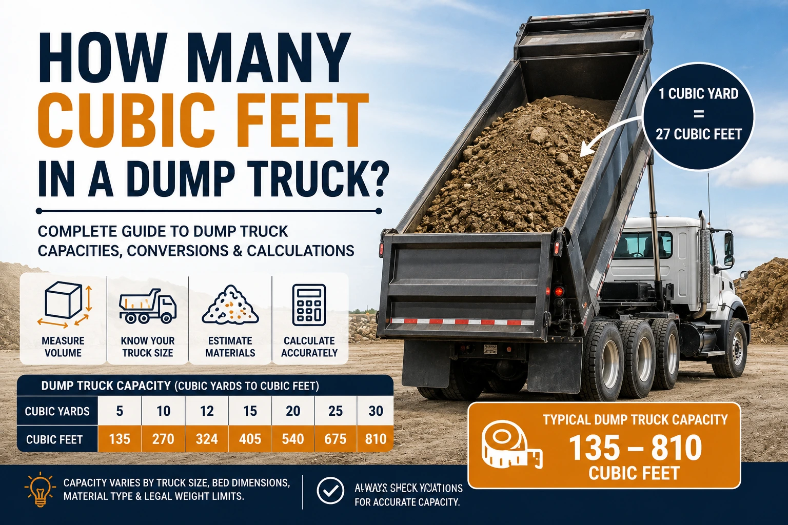 how many cubic feet in a dump truck