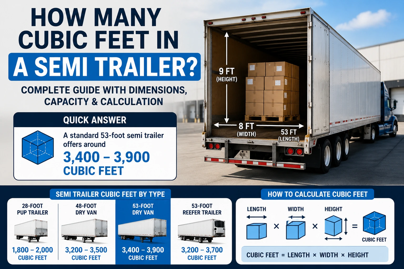 how many cubic feet in a semi trailer