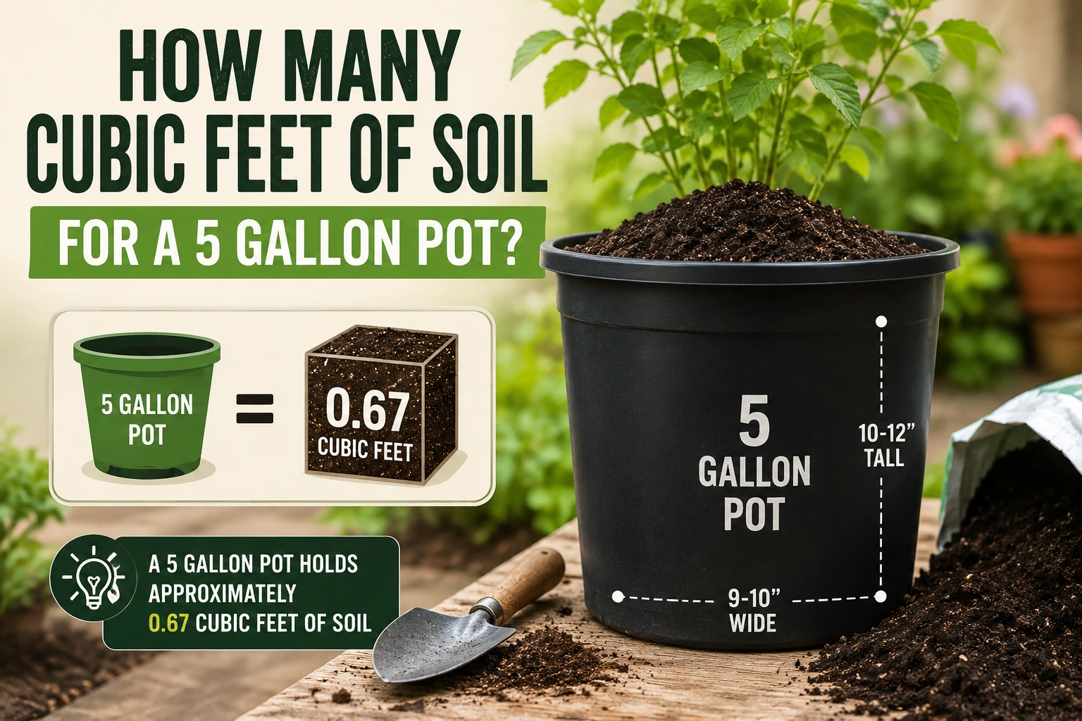 how many cubic feet of soil for 5 gallon pot