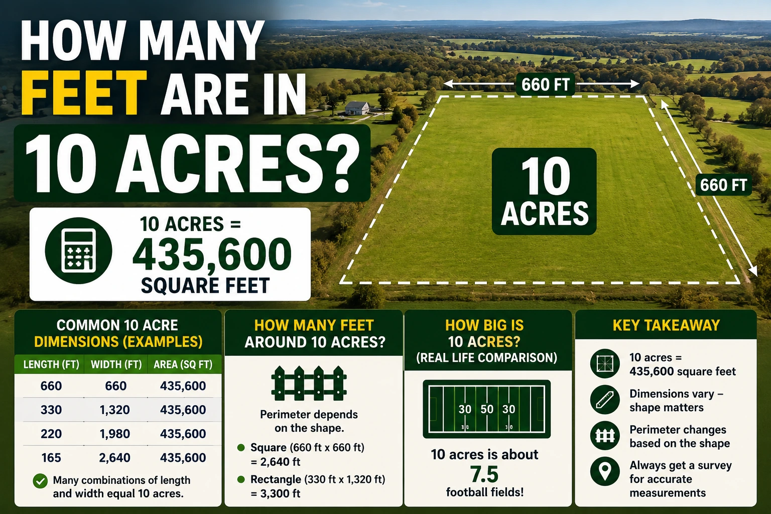 how many feet are in 10 acres