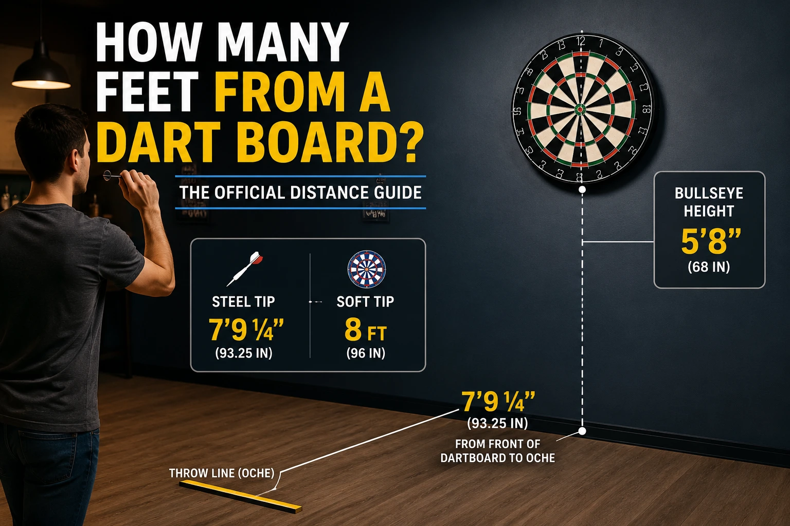 how many feet from a dart board