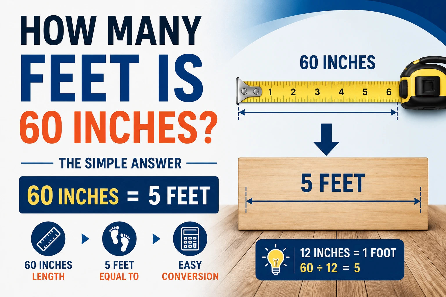 how many feet is 60inches