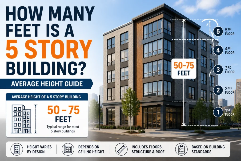 how many feet is a 5 story building