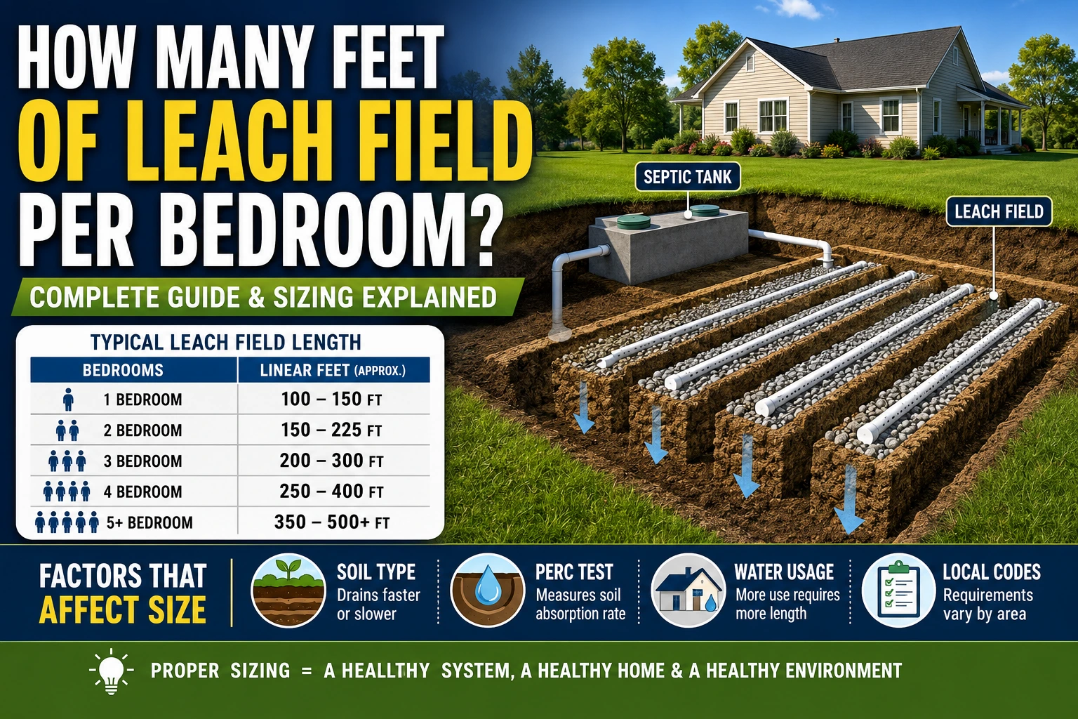 how many feet of leach field per bedroom