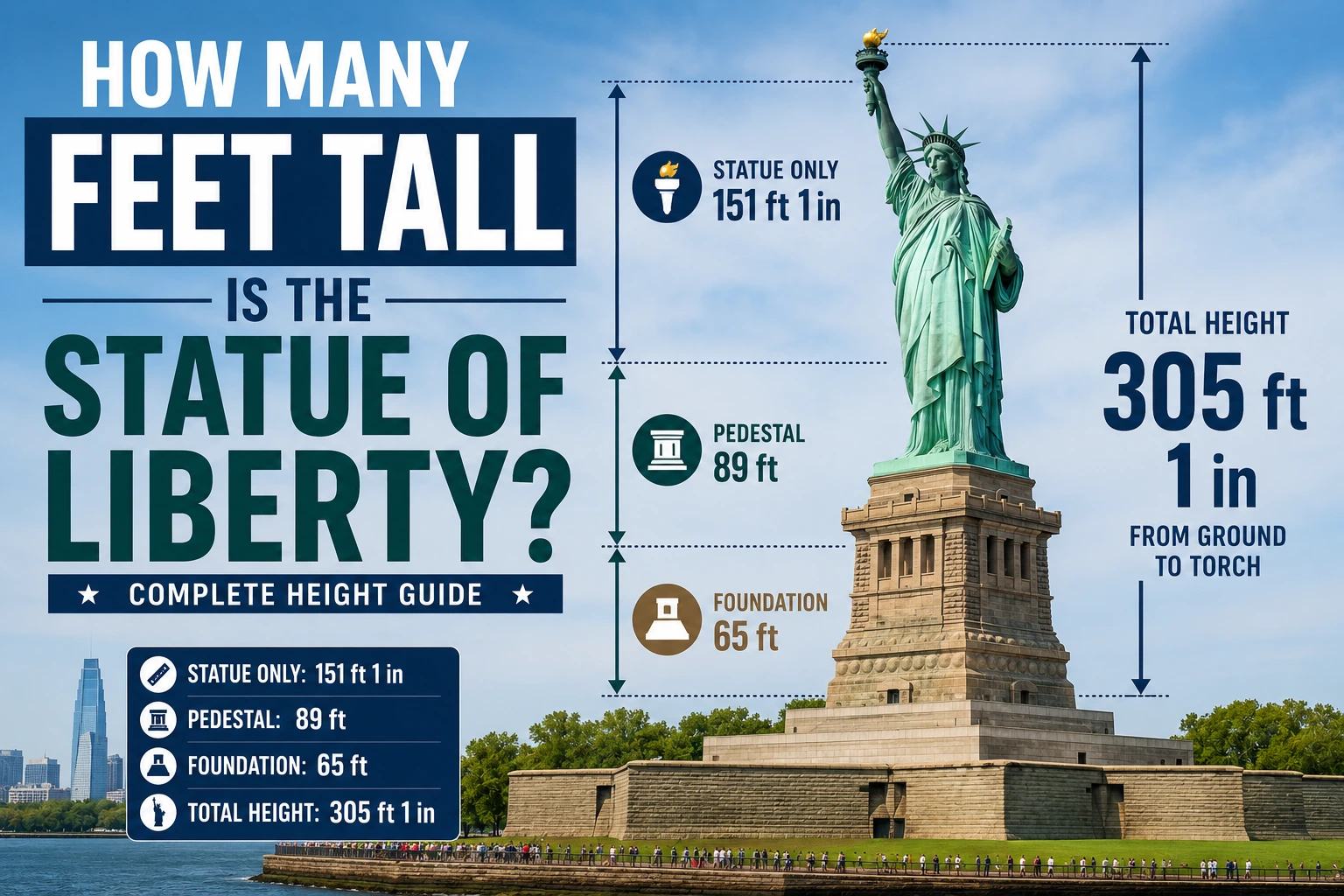 how many feet tall is the statue of liberty
