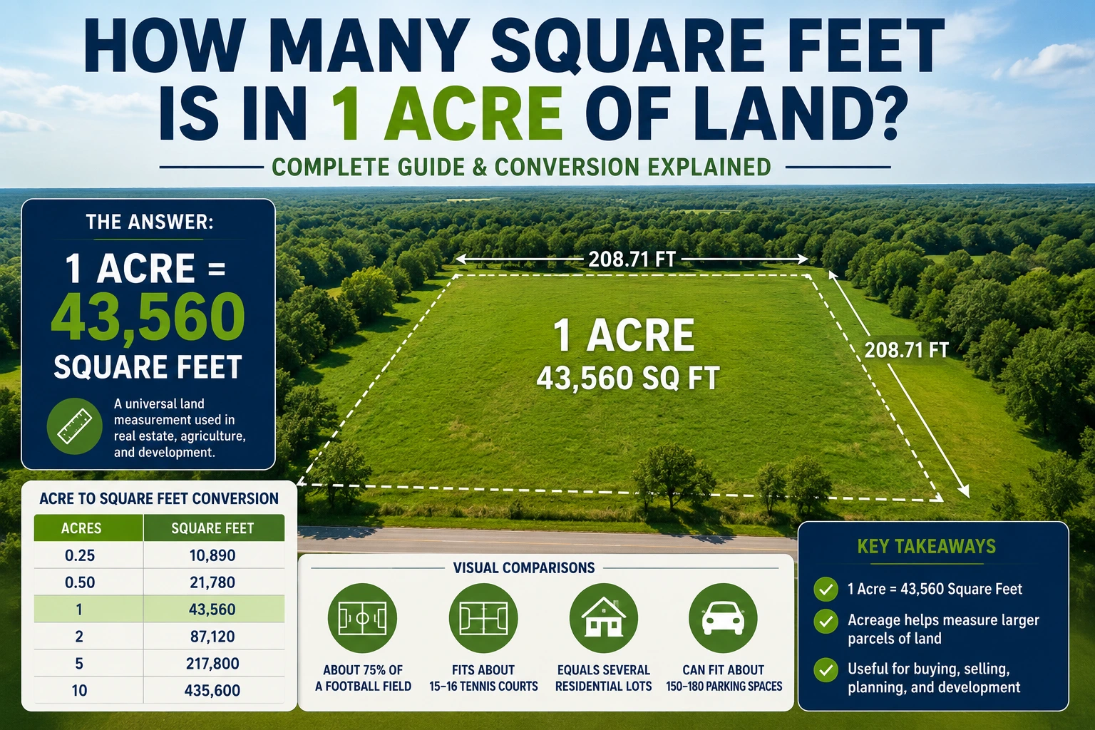 how many square feet is in 1 acre of land