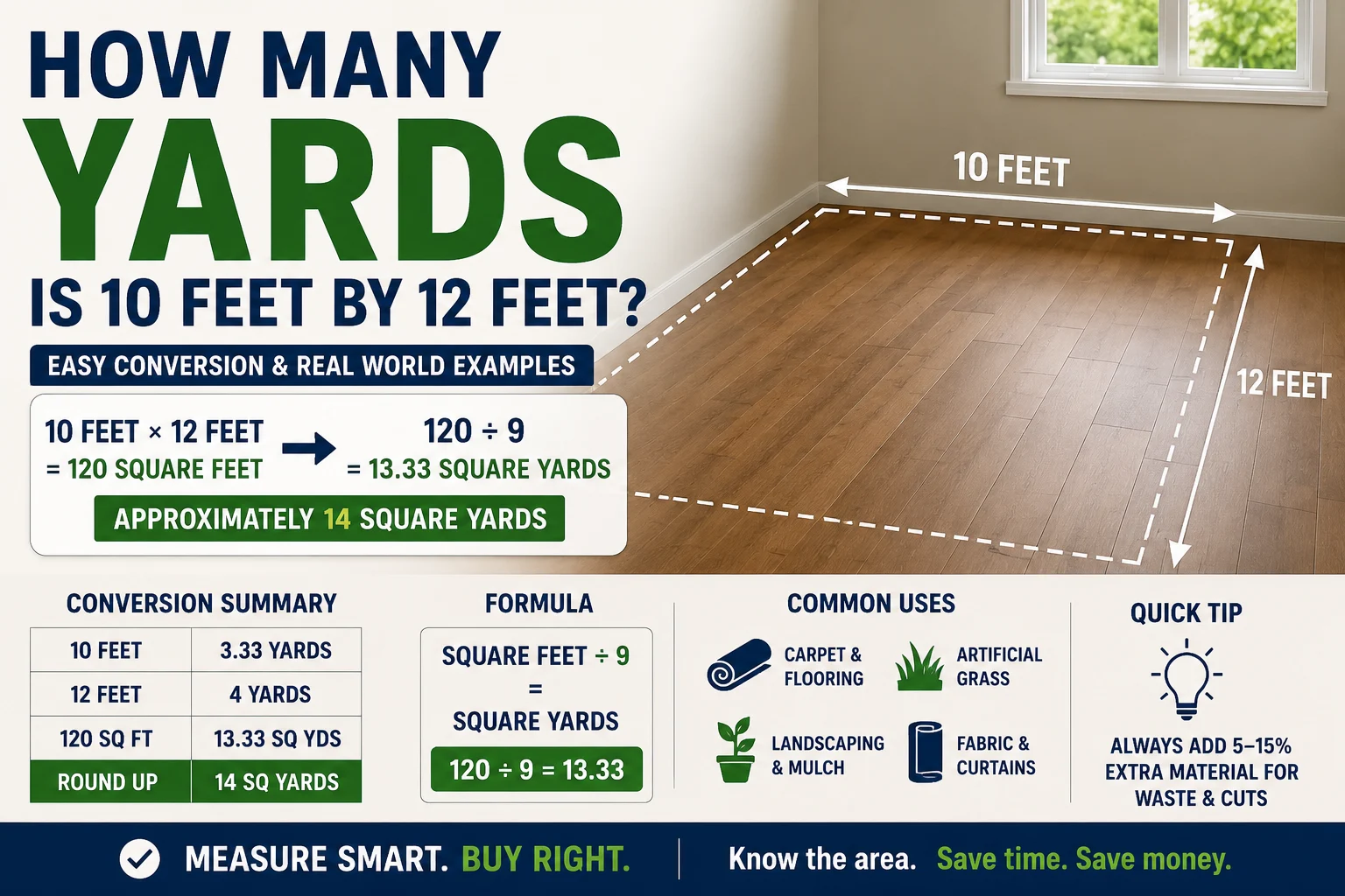 how many yards is 10 feet by 12 feet