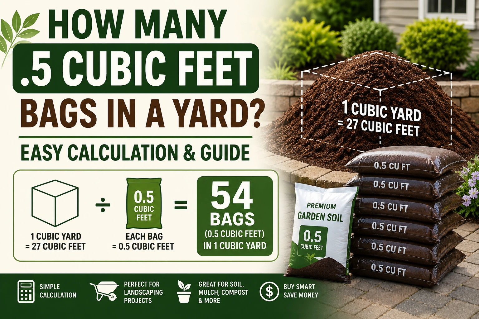 how many .5 cubic feet bags in a yard