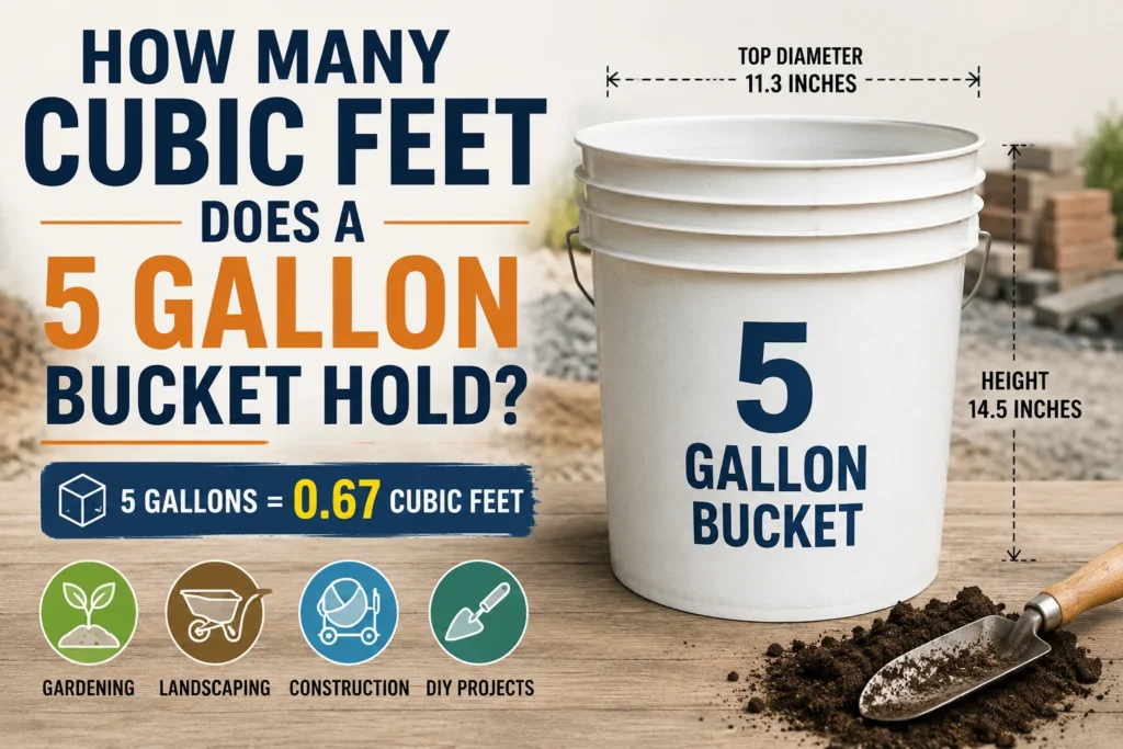 how many cubic feet does a 5 gallon bucket hold