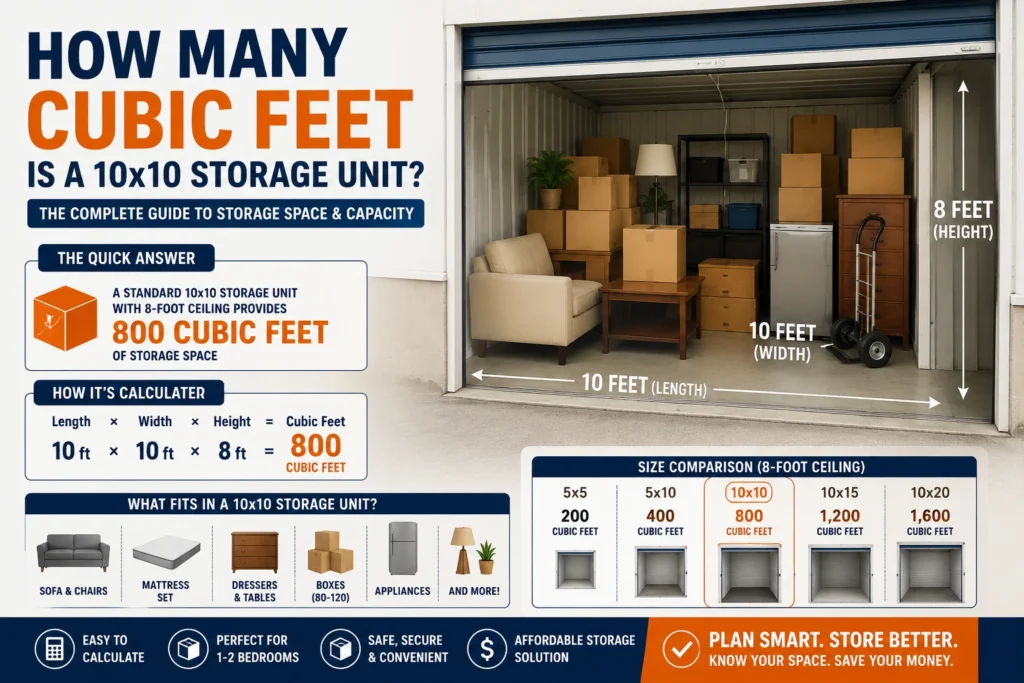 how many cubic feet is a 10x10 storage unit