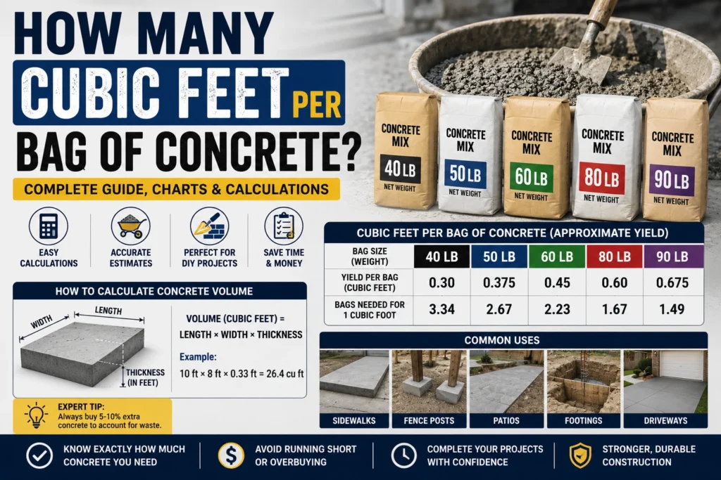 how many cubic feet per bag of concrete