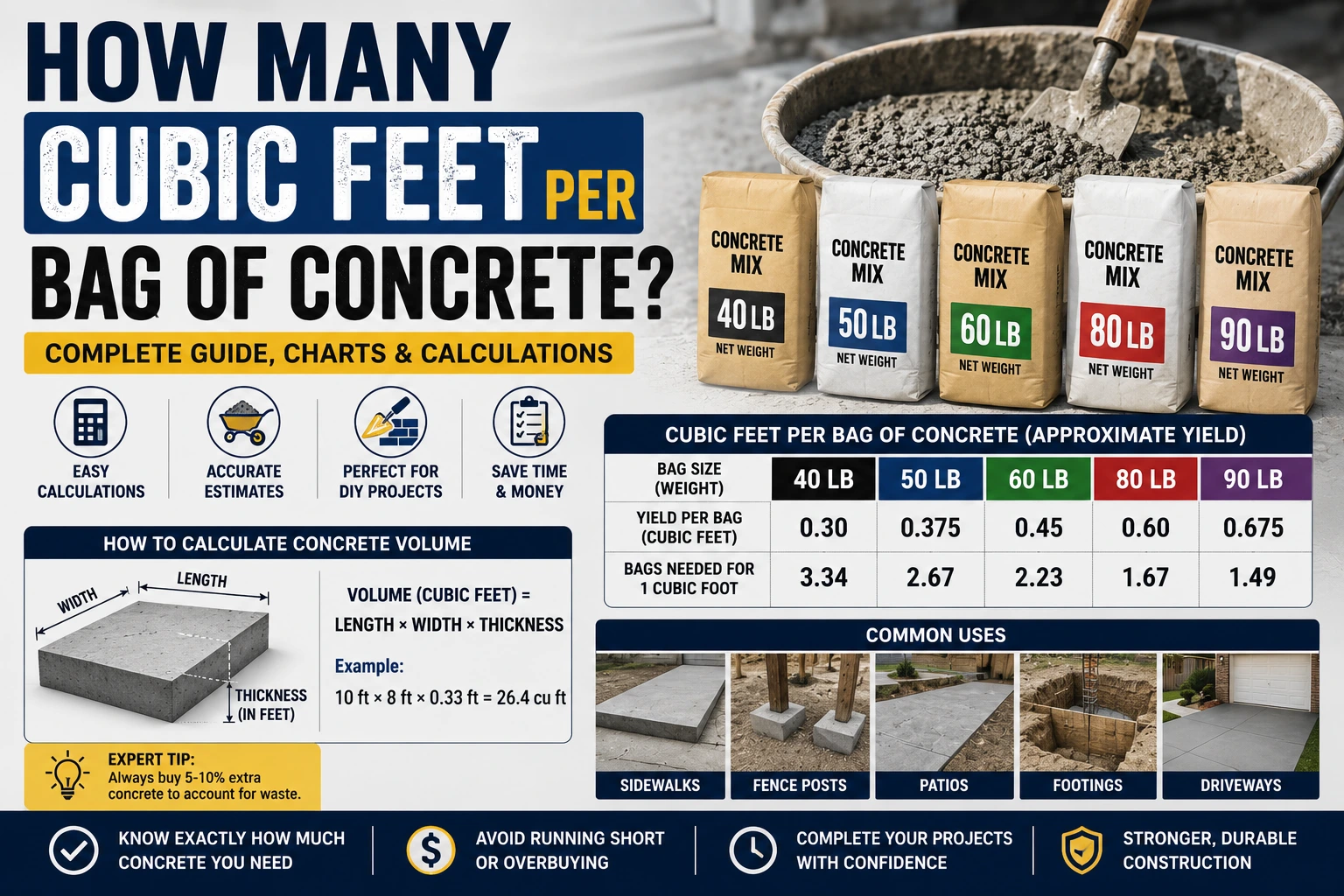 how many cubic feet per bag of concrete