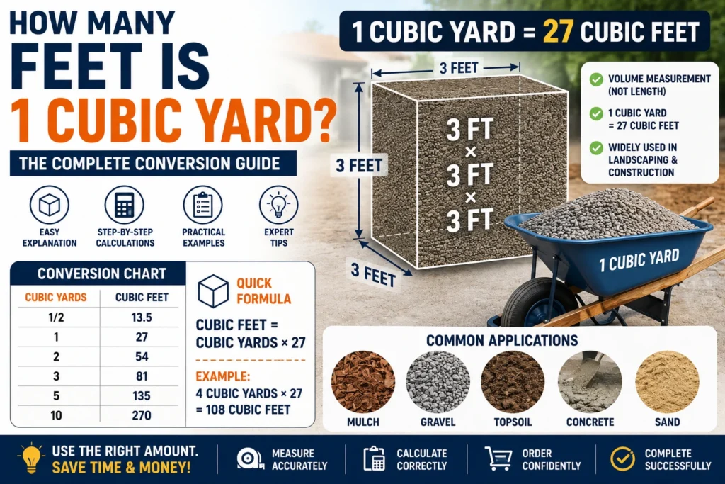 how many feet is 1 cubic yard