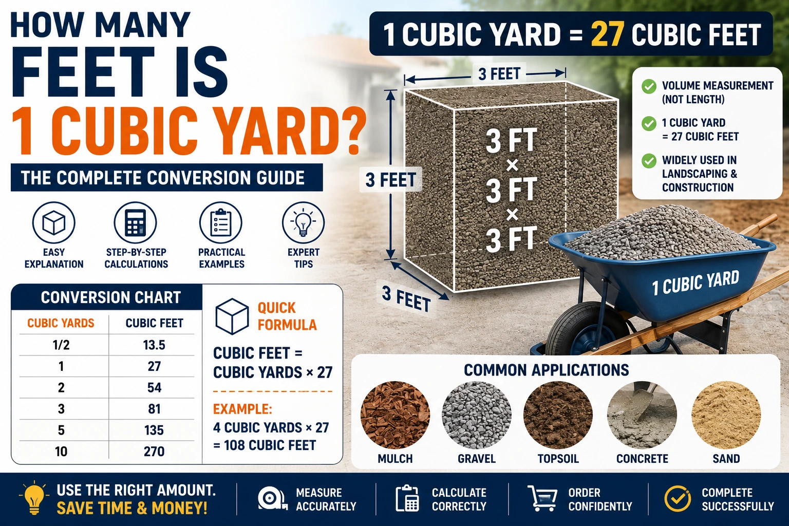 how many feet is 1 cubic yard