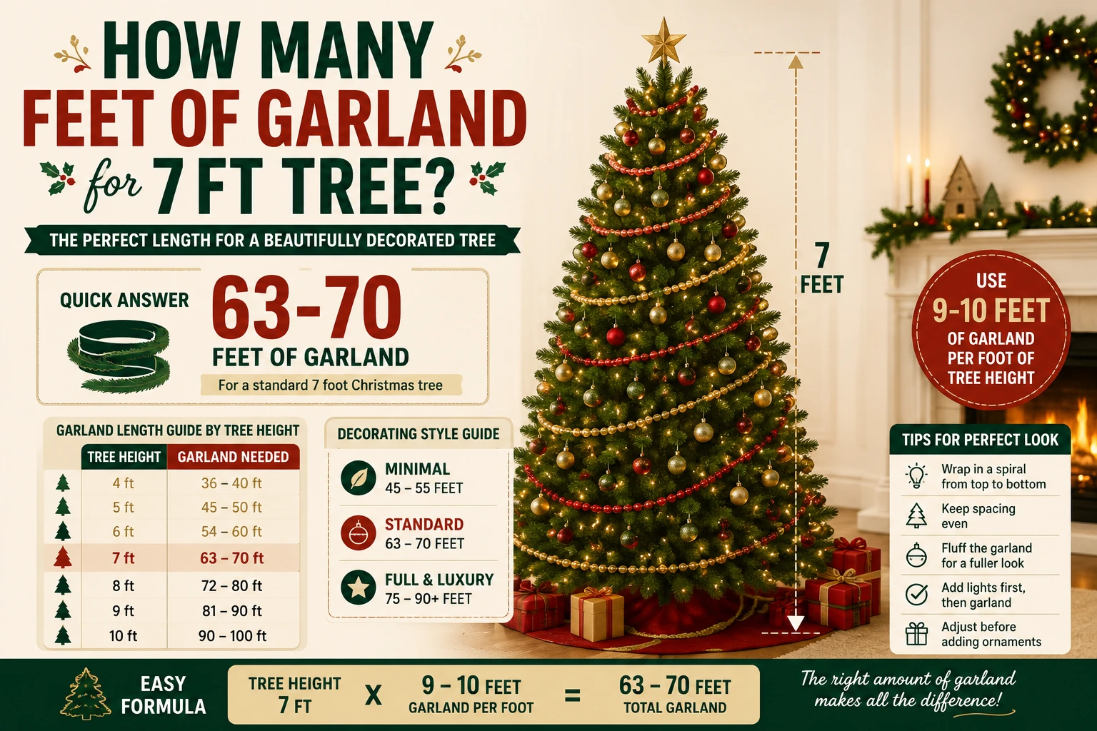 how many feet of garland for 7ft tree