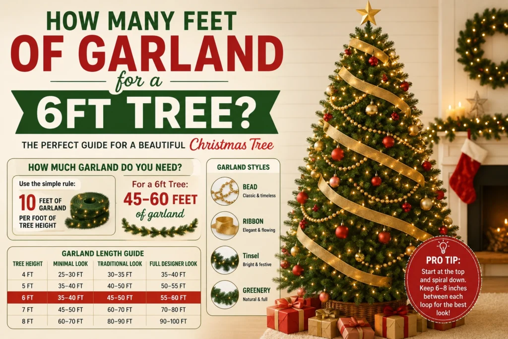 how many feet of garland for a 6ft tree