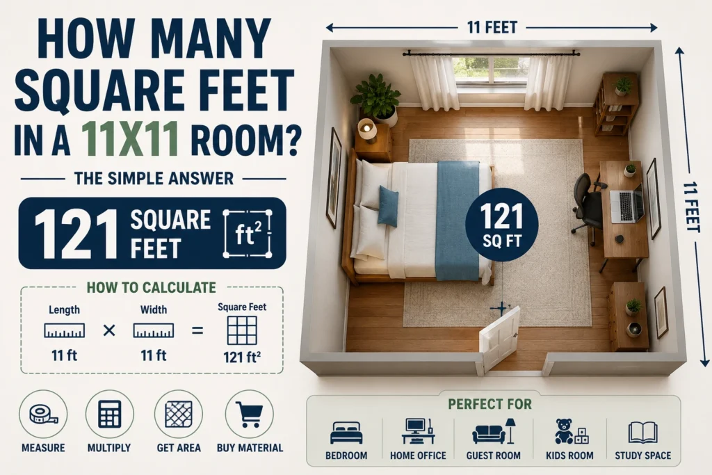 how many square feet in a 11x11 room