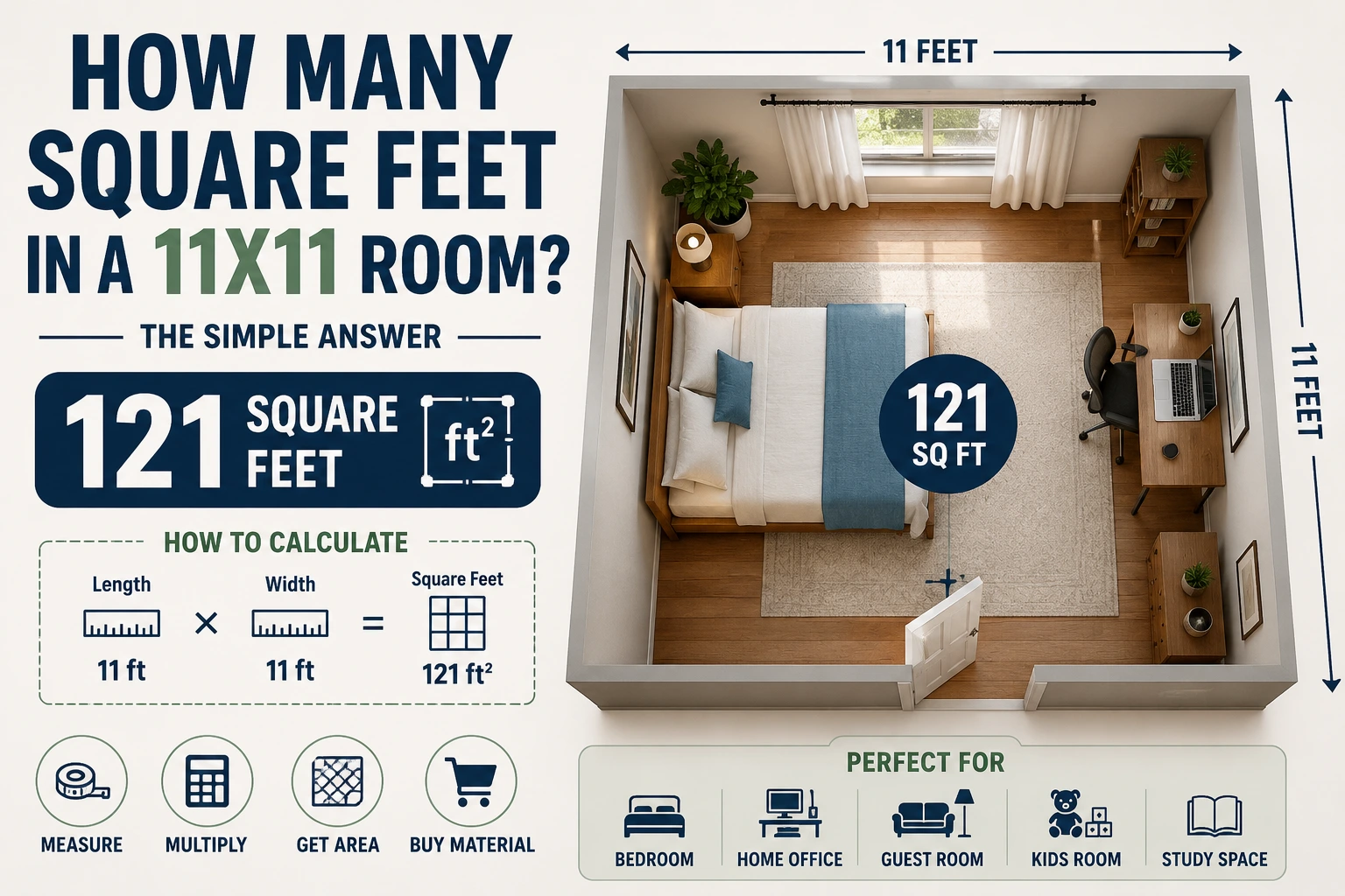 how many square feet in a 11x11 room