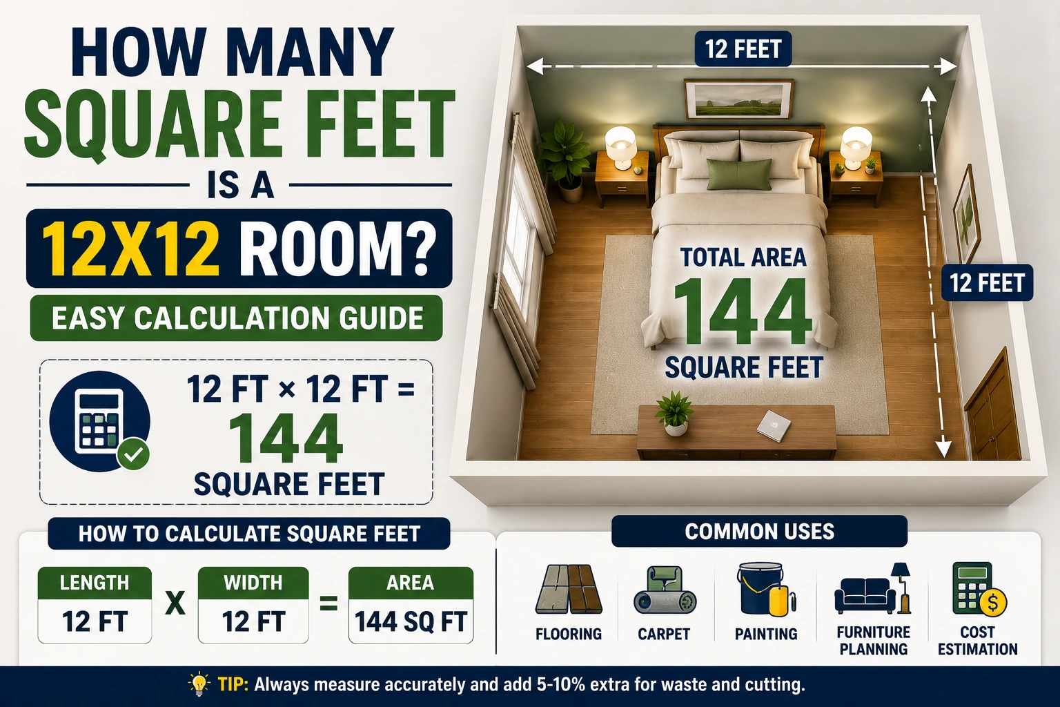 how many square feet is 12x12 room