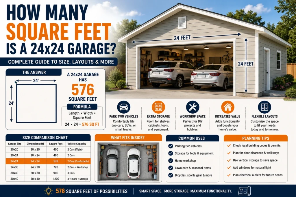 how many square feet is a 24x24 garage