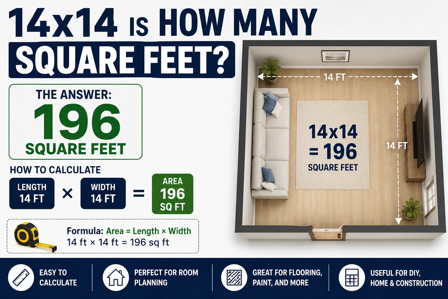 14x14 is how many square feet