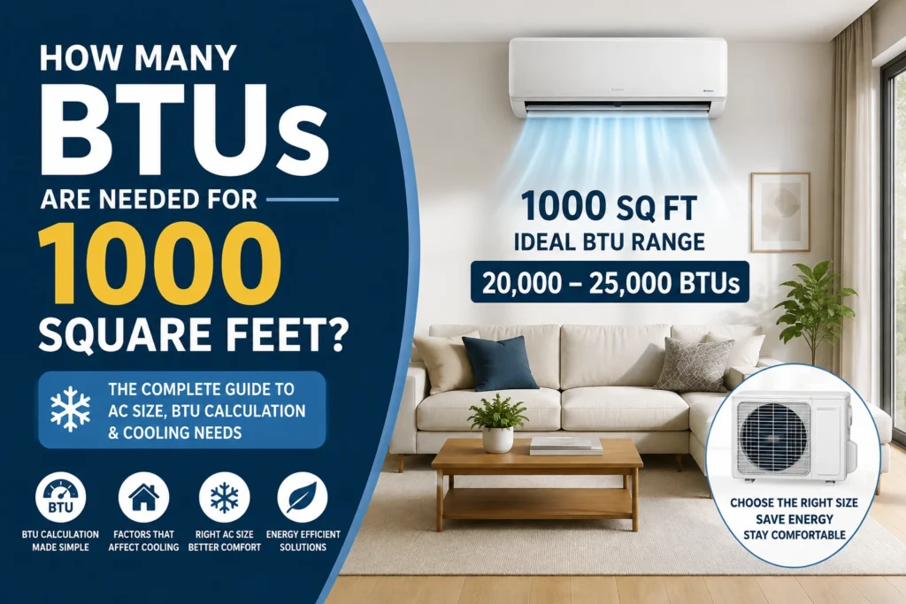 how many btu needed for 1000 square feet