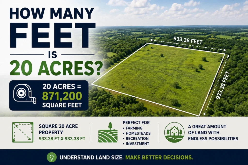 how many feet is 20 acres