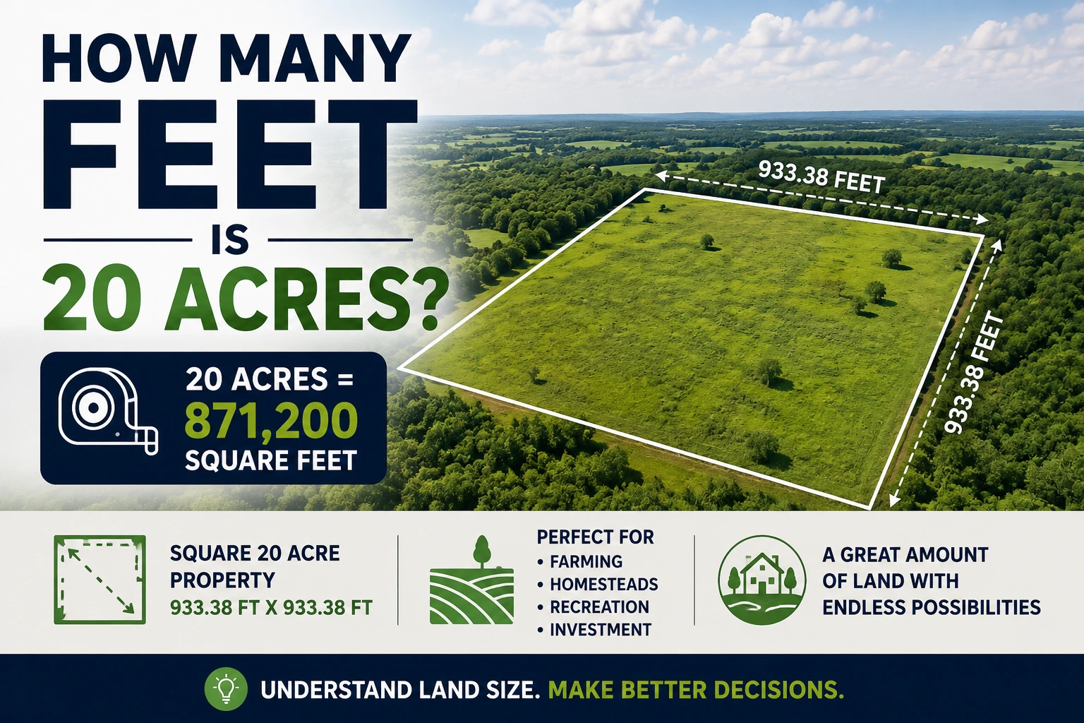 how many feet is 20 acres
