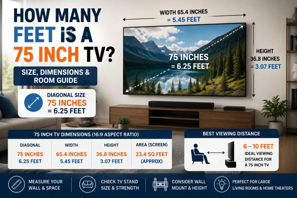 how many feet is a 75 inch tv
