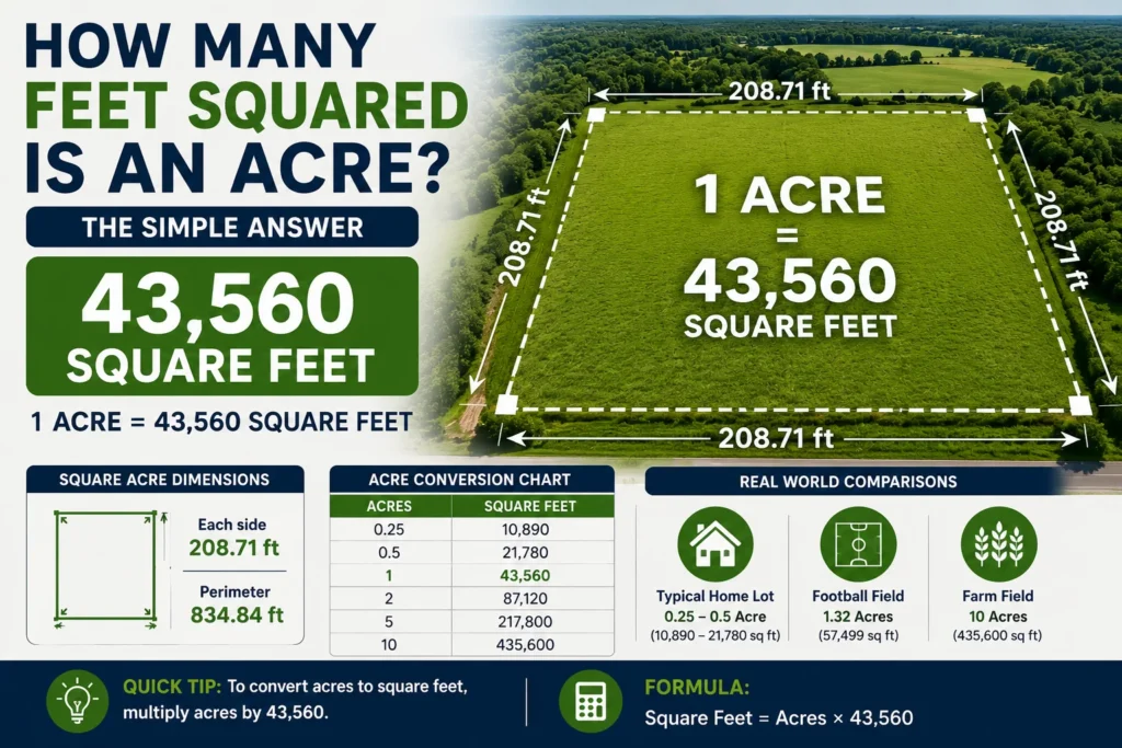 how many feet squared is an acre