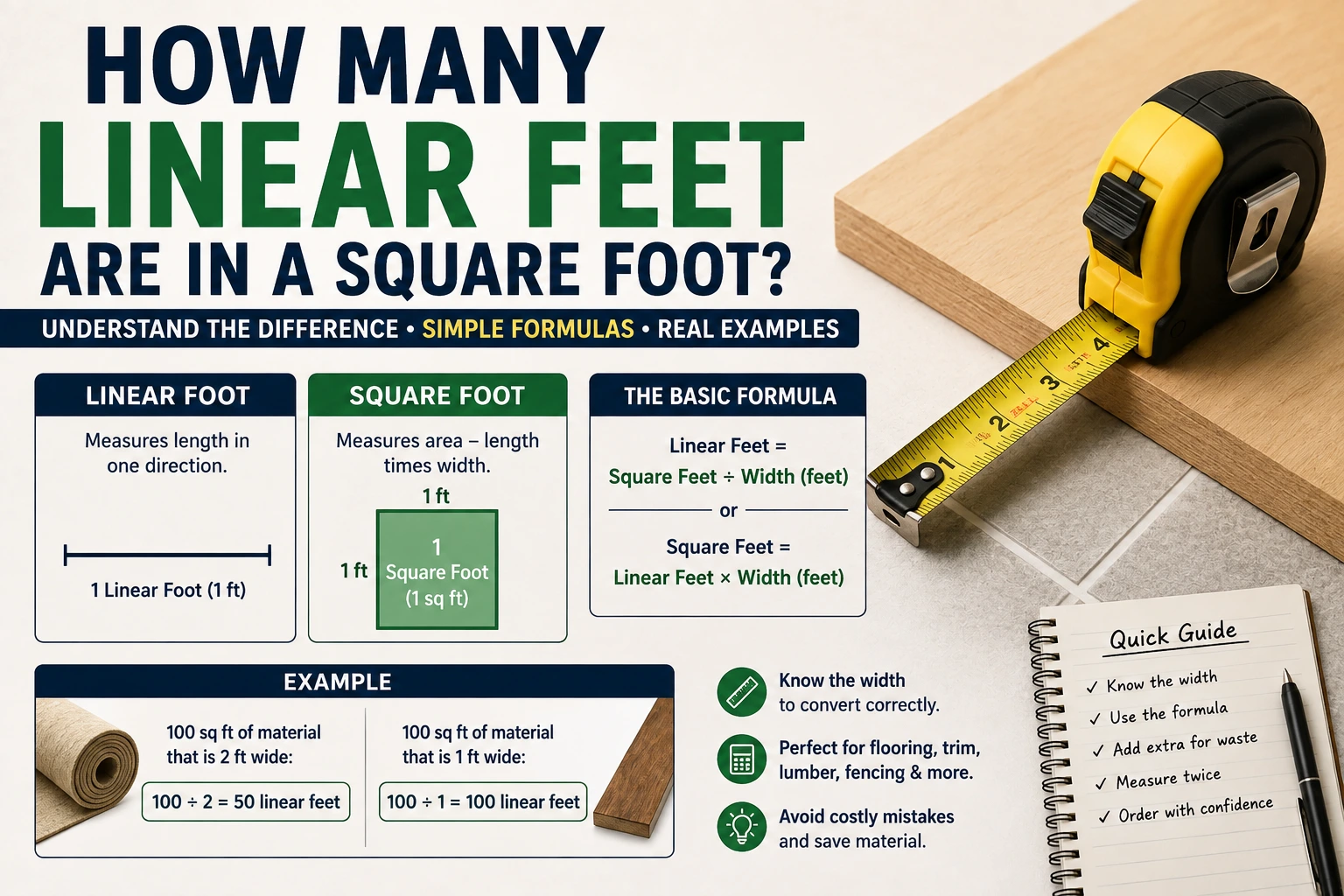 how many linear feet are in a square foot