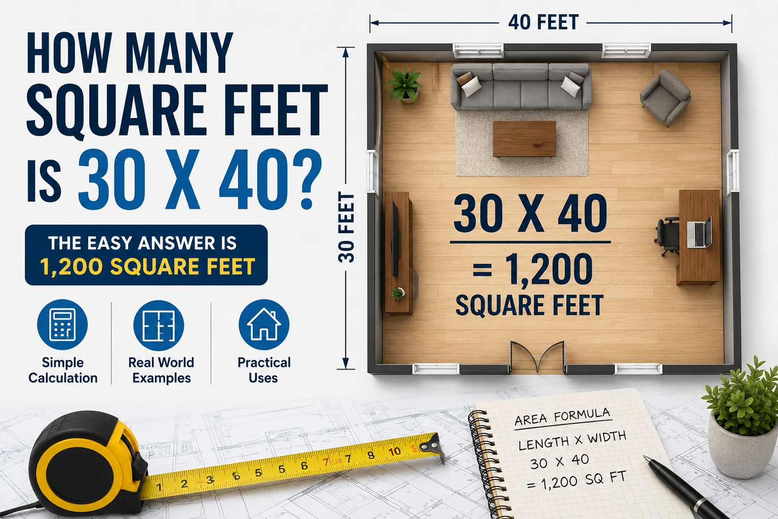 how many square feet is 30 x 40